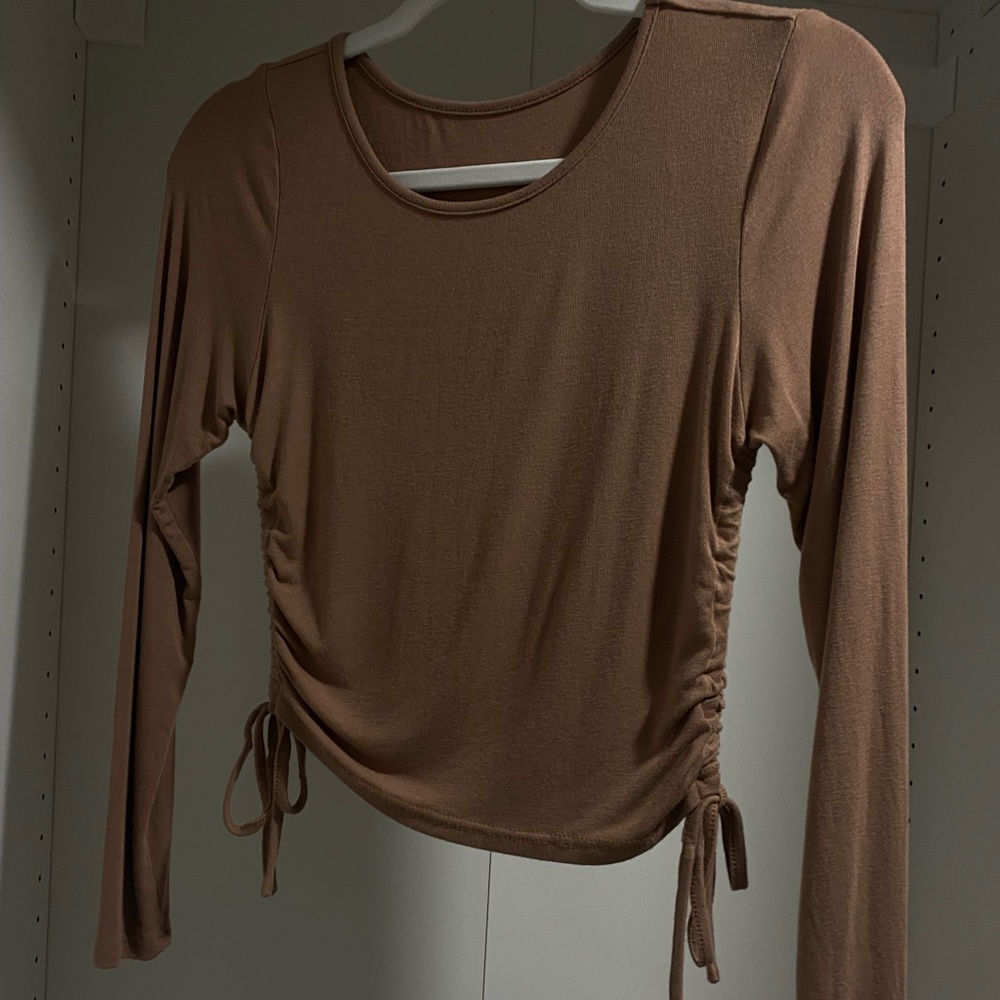 SHEIN Cropped Tan Drawstring Top/Shirt Small